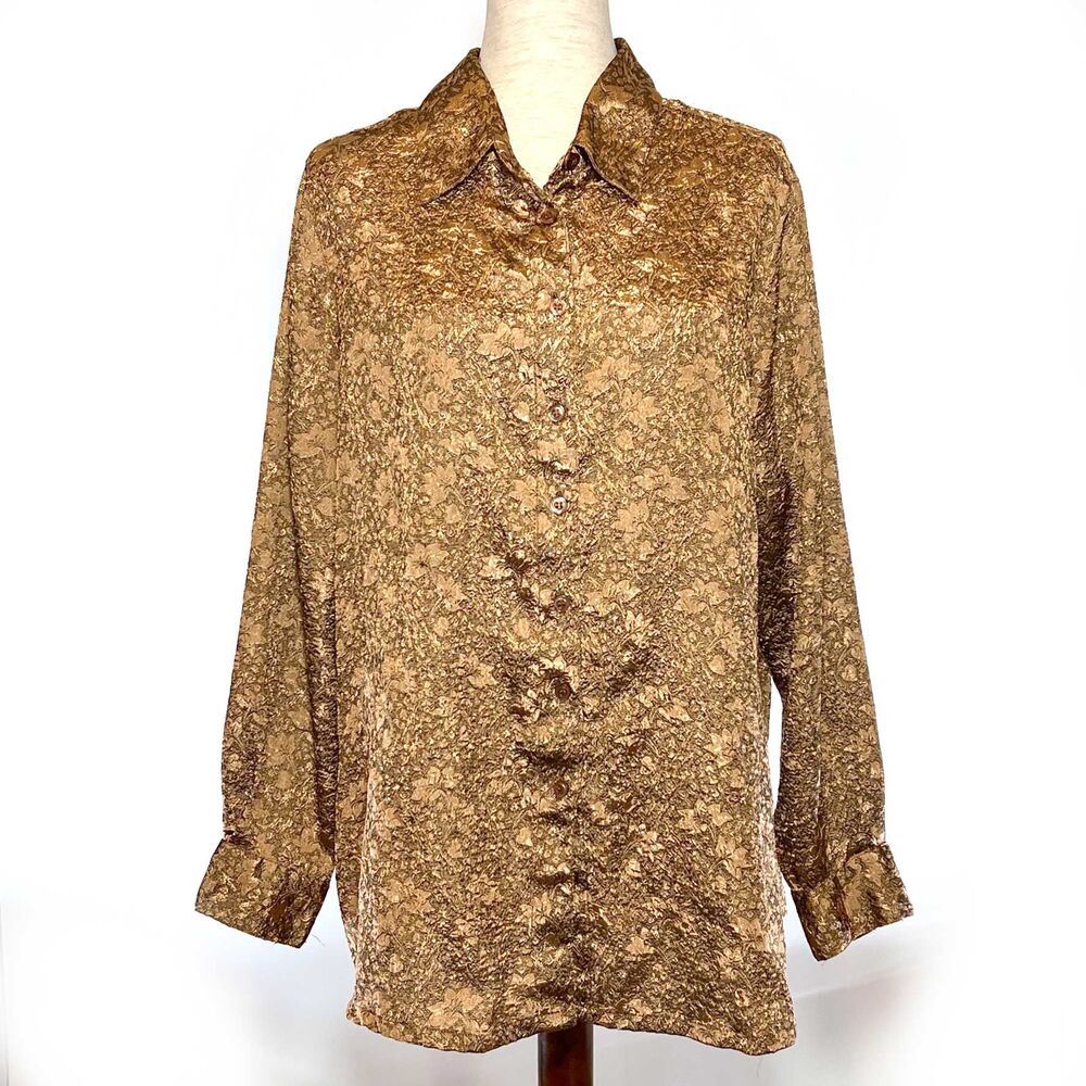 Avenue Gold Jacquard Button-Up Top Women's Size 14